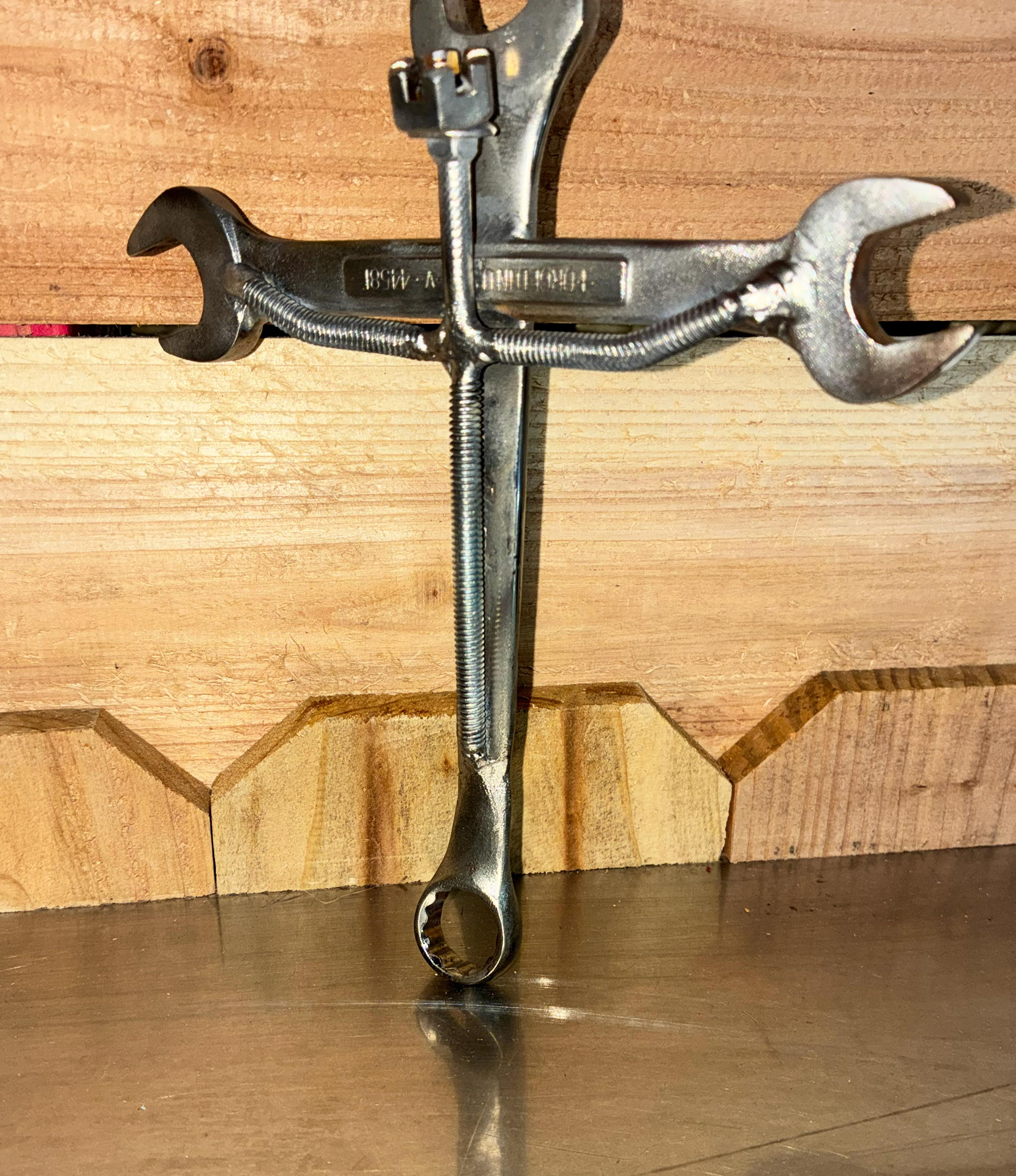 🛠️ Wrench Cross with Jesus – Handmade Tool Art