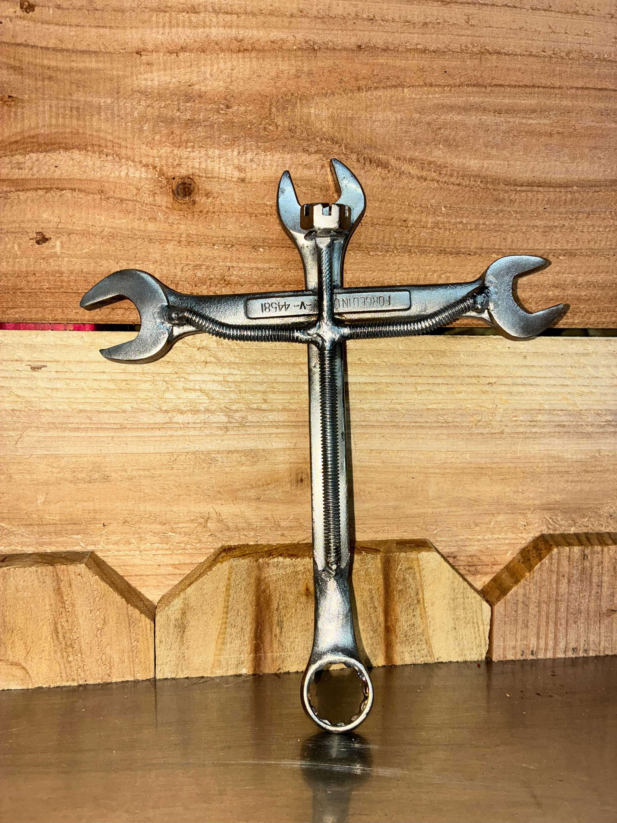 🛠️ Wrench Cross with Jesus – Handmade Tool Art