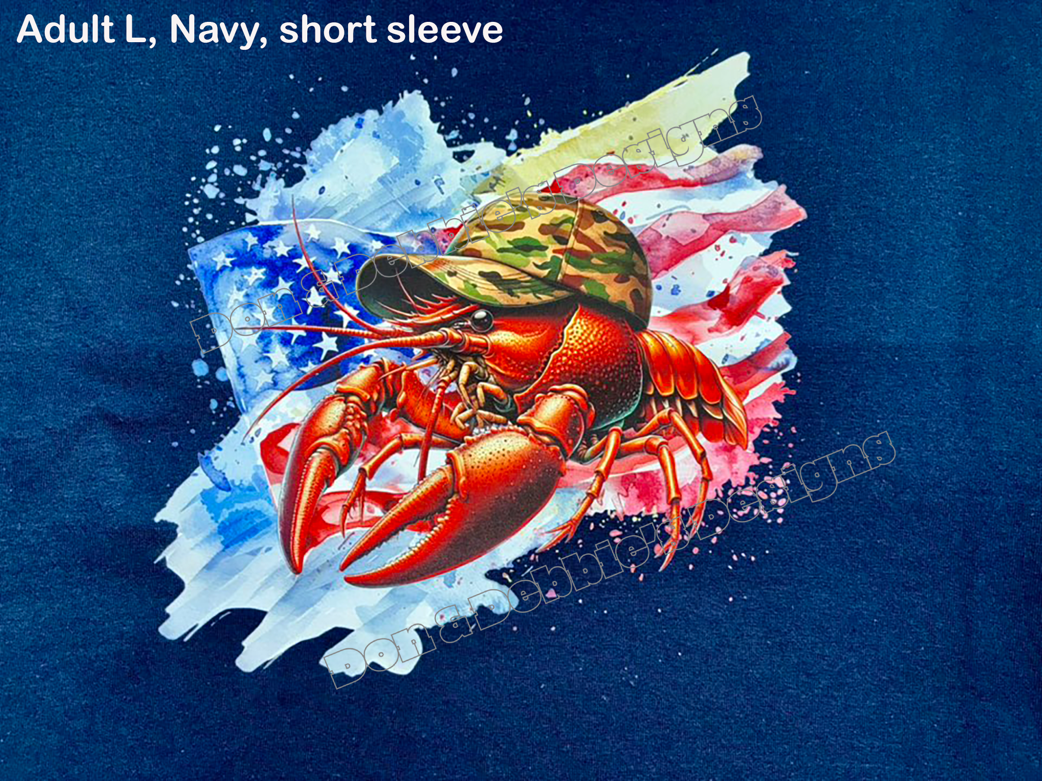 🦞 Patriotic Camo Crawfish Tee – Adult L (Navy) 🪖