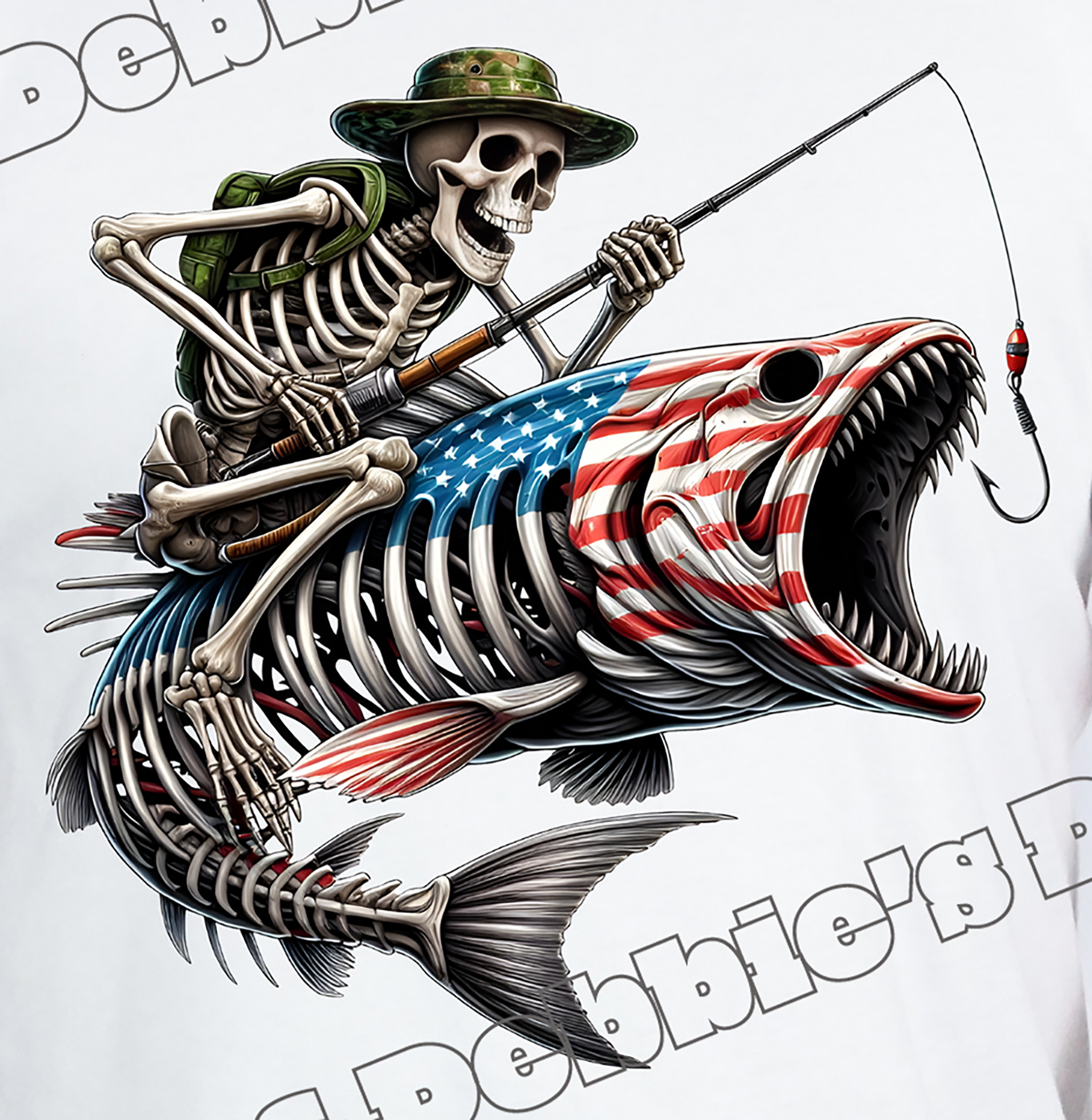 💀USA Skeleton Rider Patriot Fish T-Shirt 🎣
