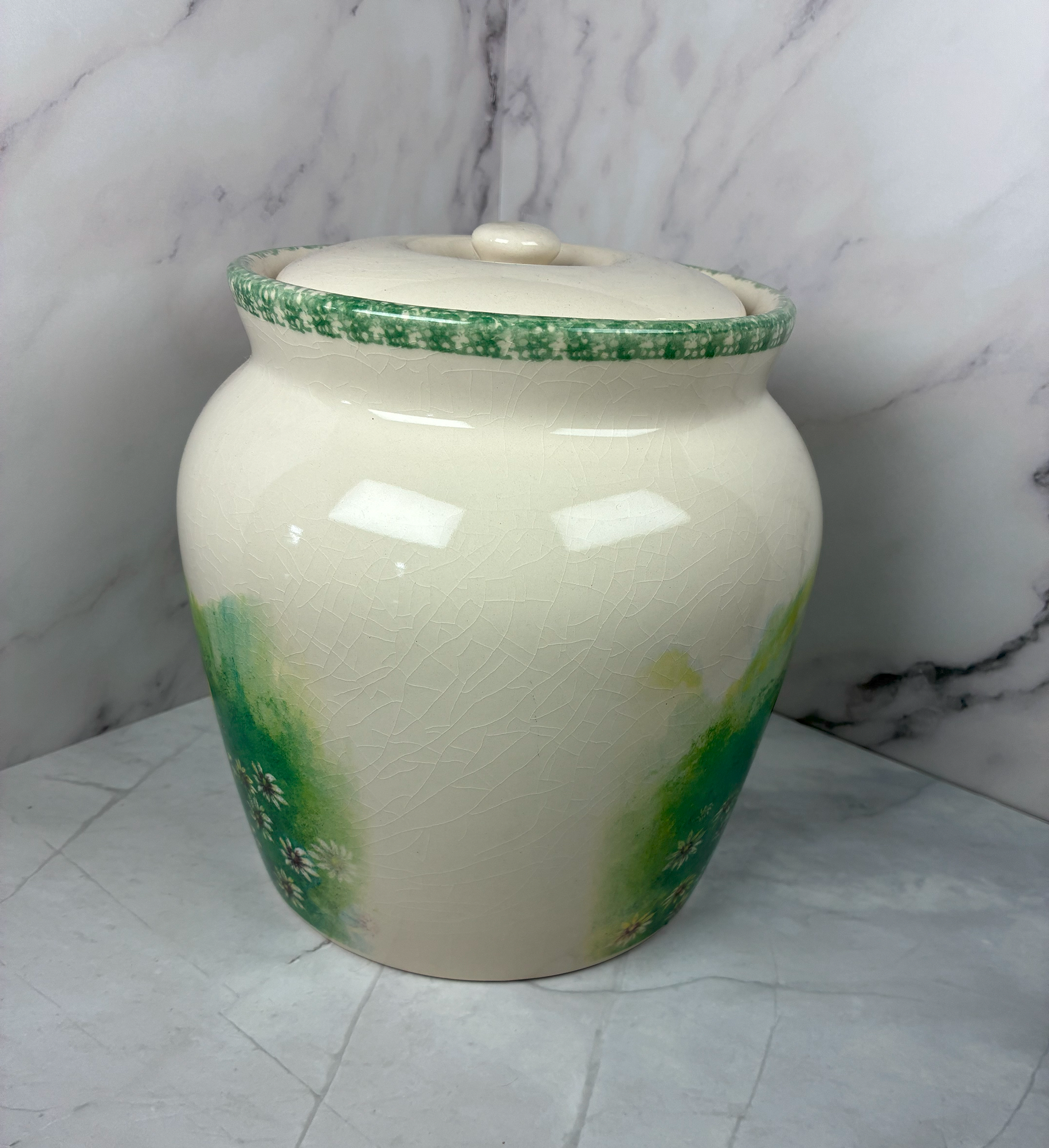 🌼 Vintage Stoneware Beverage Dispenser on Stand – Country Cottage Charm (c. 1990s)