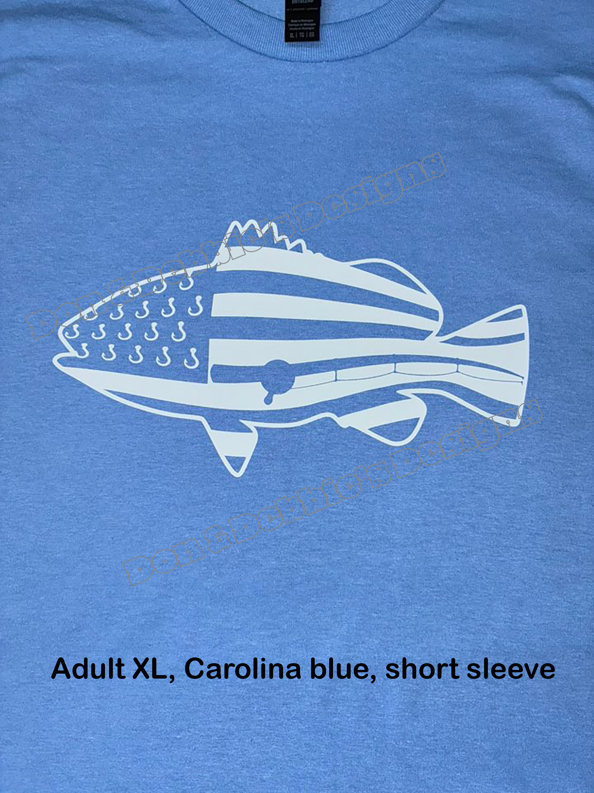 🎣 Patriotic Hooked on Fishing Tee – Adult XL (Carolina Blue) 🐟